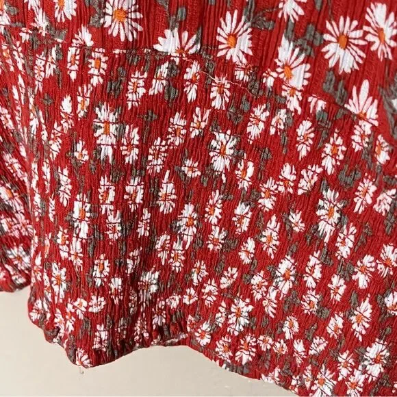 Idyllwind Brick Red Bay Cove Floral Crop Peasant Top Shirt Blouse Size Large - Picture 12 of 12